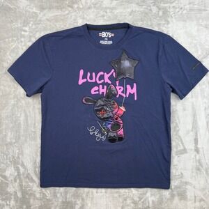 BKYS Mens 2XL Navy Blue Lucky Charm Bunny Graphic T-Shirt Streetwear Patchwork